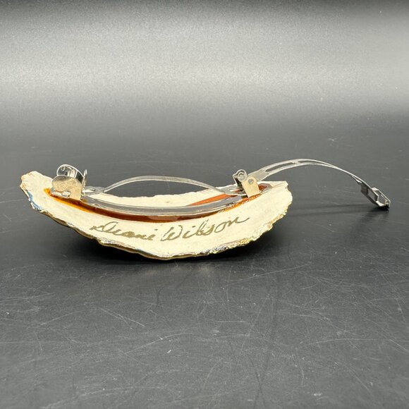 Vintage Hair Barrette Clip 1990s Diane Wilson Art Pottery Blue Feathers Scales - Picture 3 of 8